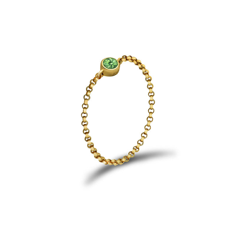 18k Gold August Birthstone Peridot Chain Ring - Genevieve Collection