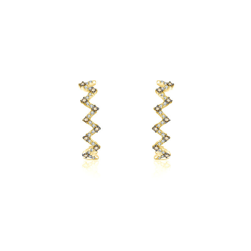 18k Gold Black and White Block Pattern Half Hoop Diamond Earring - Genevieve Collection