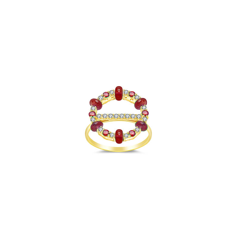 18k Gold 2 ways Beaded Ruby and Diamond Ring - Genevieve Collection