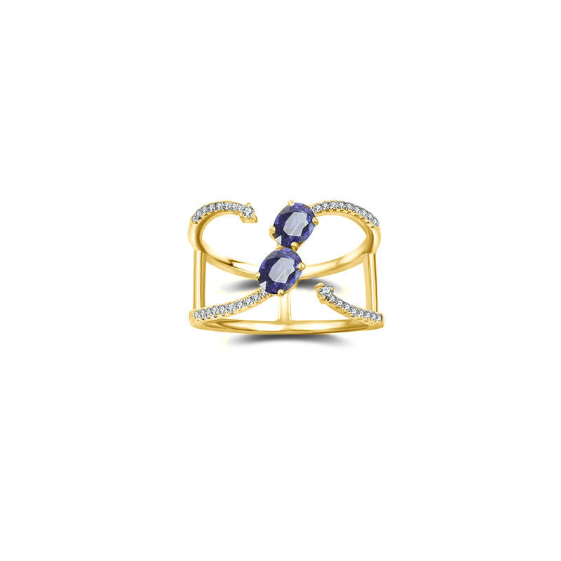 18k Gold Double Sapphire Connected Diamond Ring - Genevieve Collection