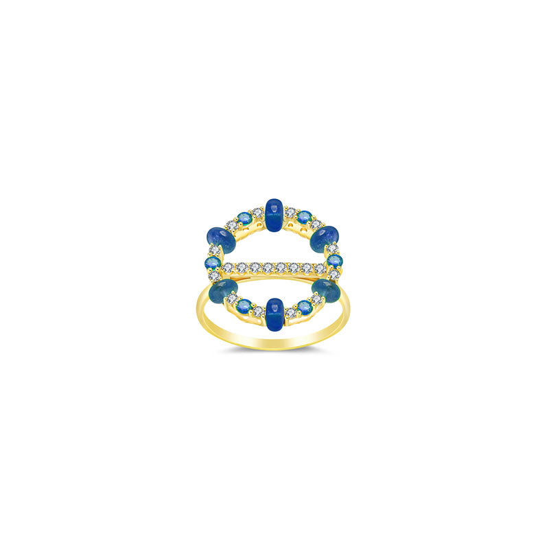 18k Gold 2 ways Beaded Sapphire and Diamond Ring - Genevieve Collection