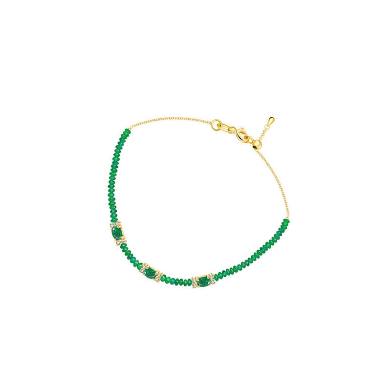 18k Gold Triple Emerald Diamond Bracelet with Beaded Emerald - Genevieve Collection