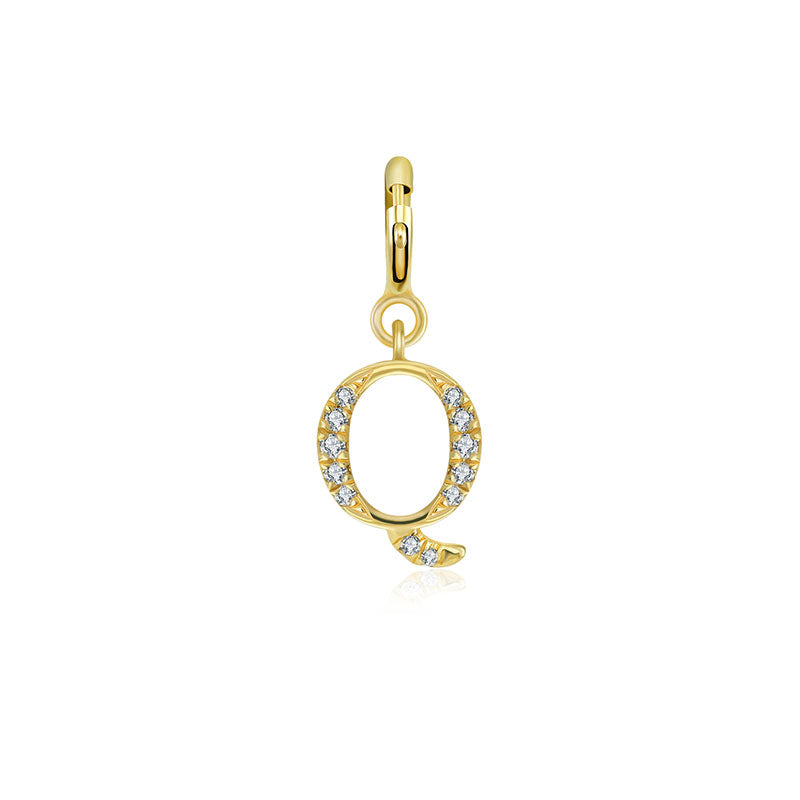 18k Gold Letter "Q" Diamond Charms - Genevieve Collection