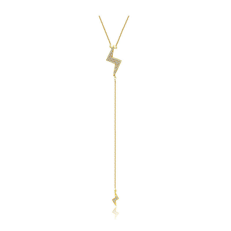 18k Gold Lightning Bolt Dangling Diamond Necklace - Genevieve Collection