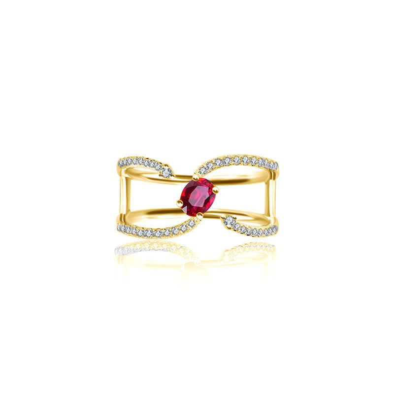 18k Gold Single Ruby Connected Diamond Ring - Genevieve Collection