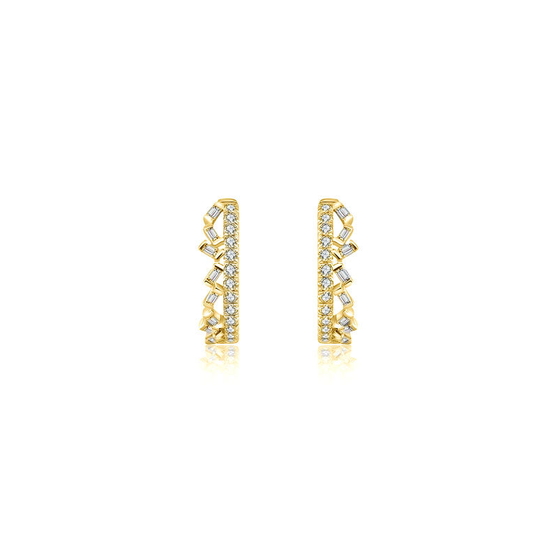 18k Gold Hoop Diamond Earring with Irregular Pattern - Genevieve Collection
