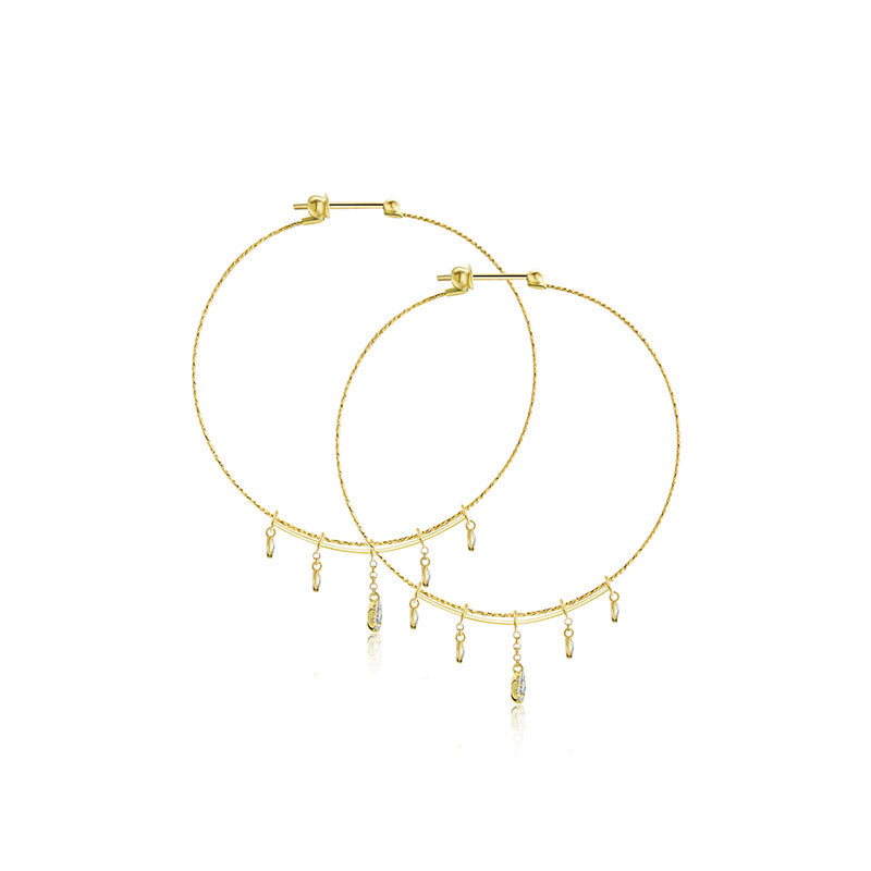 18k Gold Wire Style Hoop Diamond Earring with Titanium - Genevieve Collection