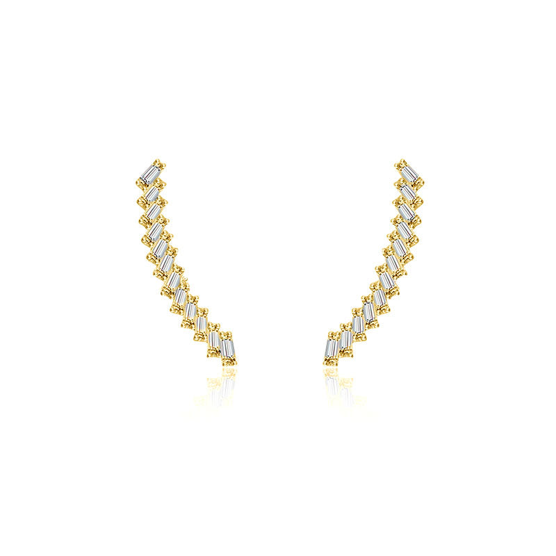 18k Gold Curve Line with Rectangle Diamond Earring - Genevieve Collection