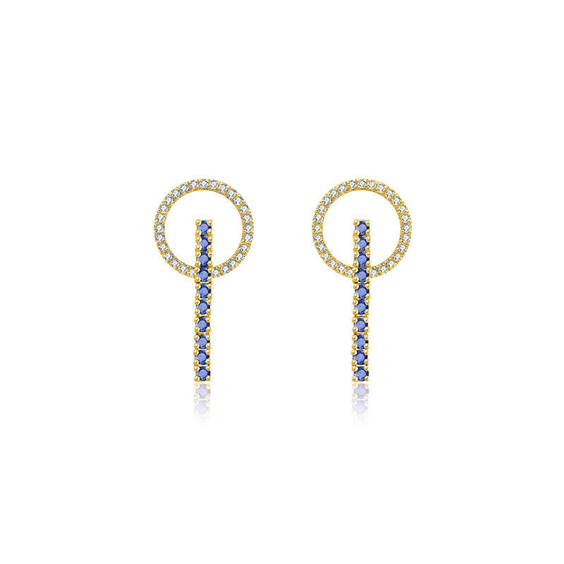 18k Gold Hollow Round Shape with Line Sapphire Earring - Genevieve Collection