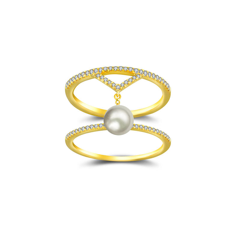 18k Gold Pearl Connection Diamond Ring - Genevieve Collection