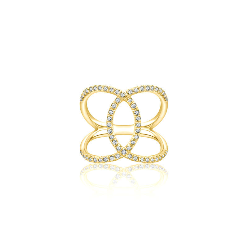 18k Gold Connected Curve Diamond Ring - Genevieve Collection