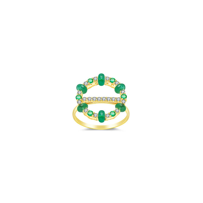 18k Gold 2 ways Beaded Emerald and Diamond Ring - Genevieve Collection