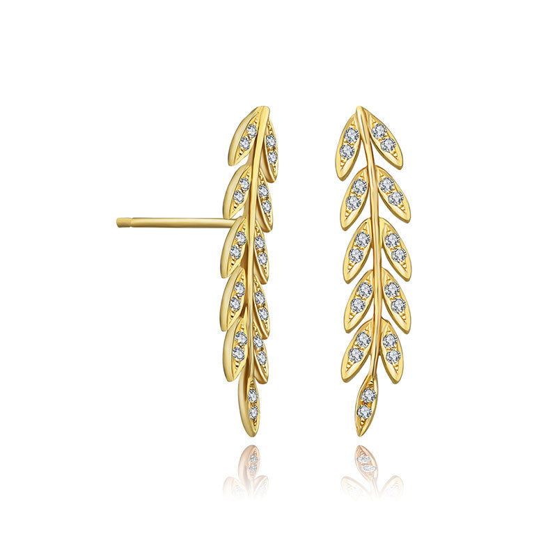 18k Gold Diamond Greek Leaf Upward Earring - Genevieve Collection