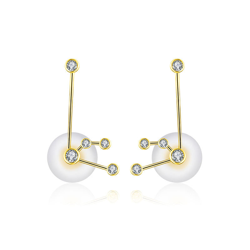 Aquarius Zodiac Constellation Earring 18k Gold & Diamond - Genevieve Collection