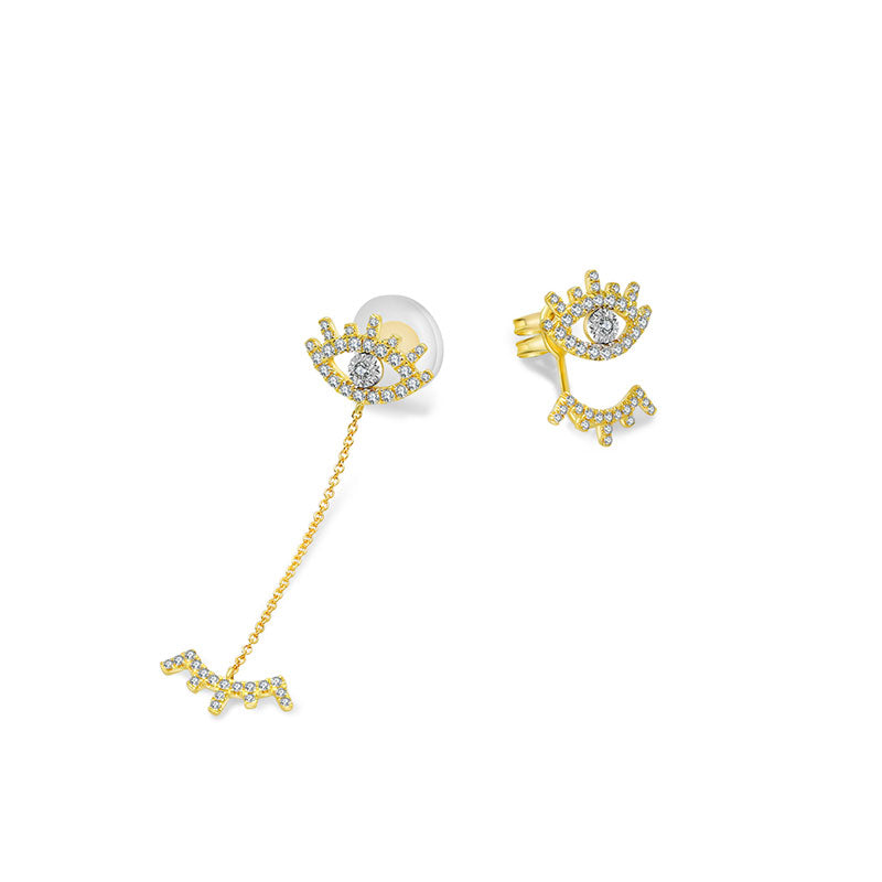 18k Gold Evil Eye & Eyelash Diamond Chain Earring & Ear Jacket - Genevieve Collection