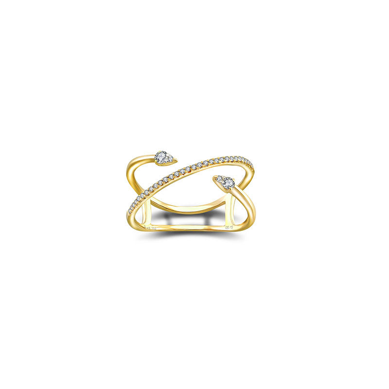 18k Gold Double Arrow Spiral Diamond Ring - Genevieve Collection
