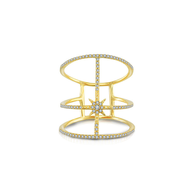 18k Gold Triple line Star Diamond Ring - Genevieve Collection