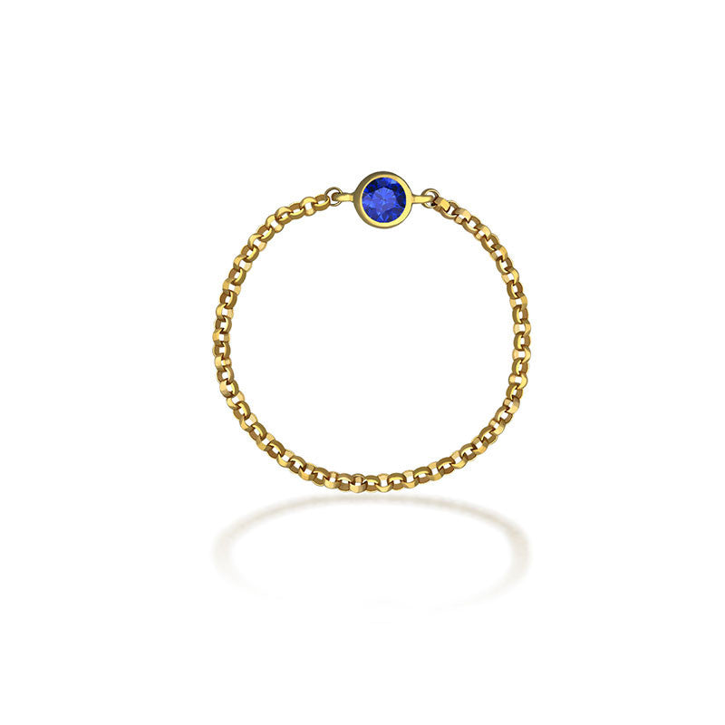 18k Gold September Birthstone Sapphire Chain Ring - Genevieve Collection