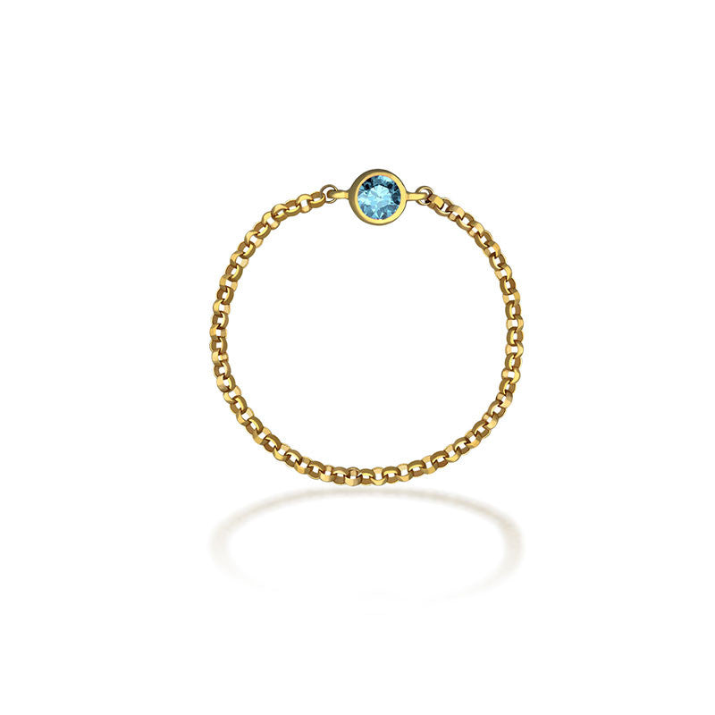 18k Gold March Birthstone Aquamarine Chain Ring - Genevieve Collection