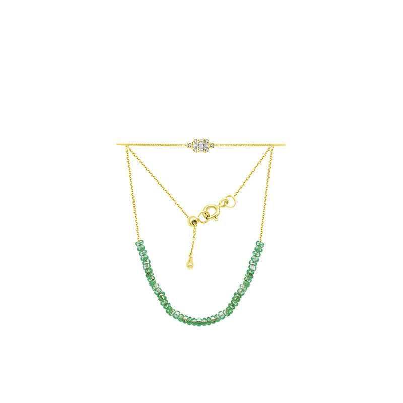 18k Gold Emerald Beaded Bracelet with Diamond Bangle - Genevieve Collection