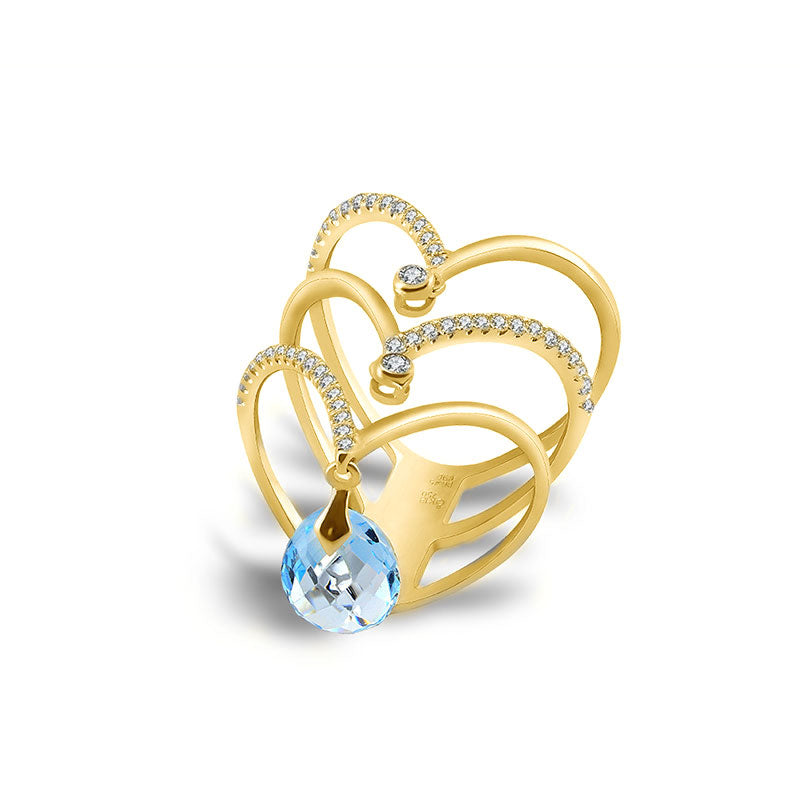 18k Gold Arrow Diamond Ring With Topaz - Genevieve Collection