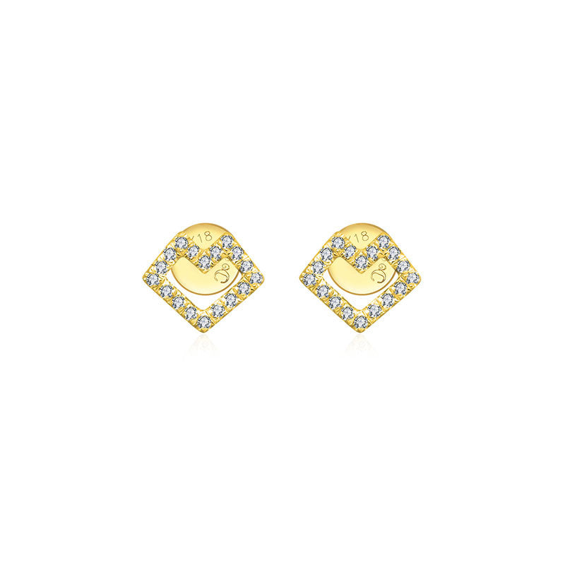 18k Gold Hollow Heart Shape Diamond Earring - Genevieve Collection