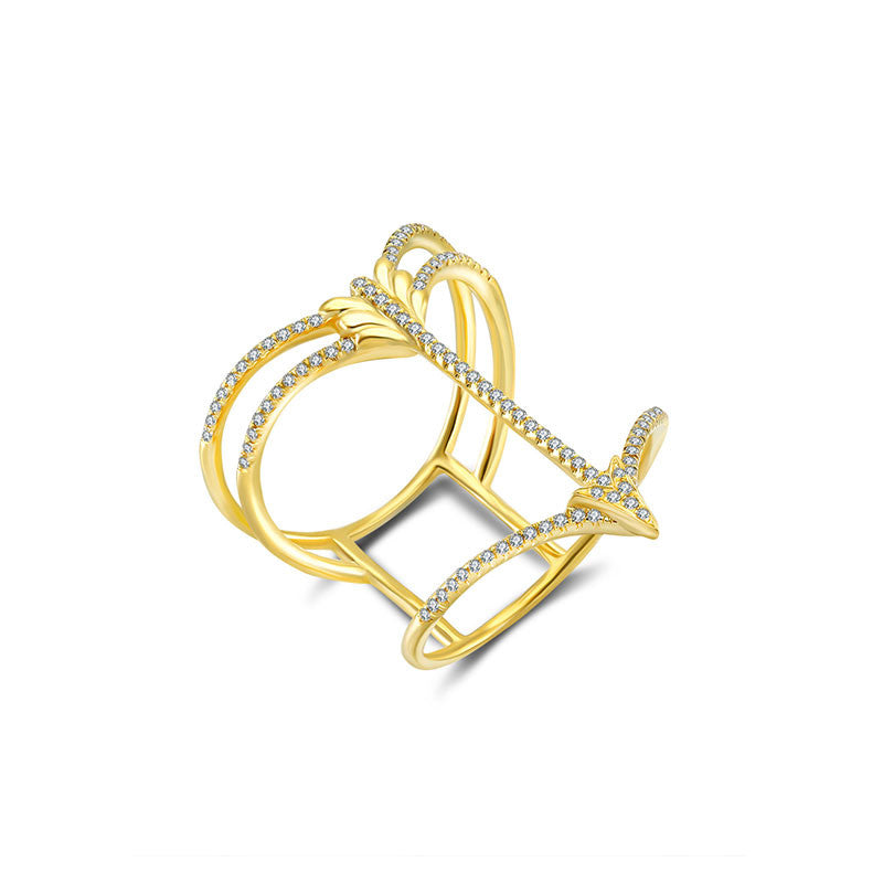 18k Gold Double Wave Arrow Diamond Ring - Genevieve Collection