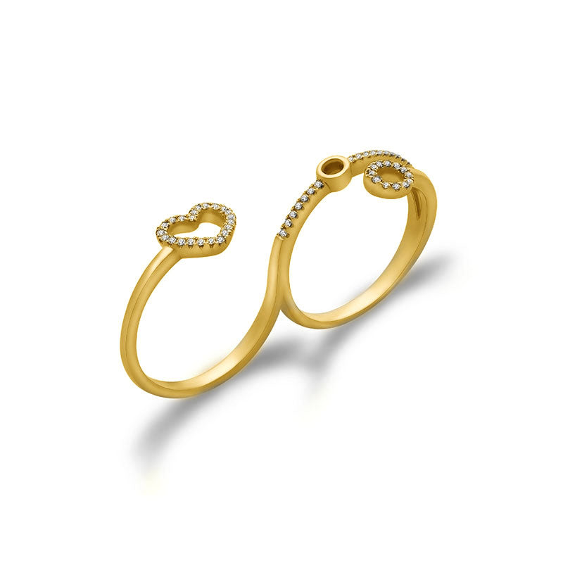 18k Gold Free Flow Heart Double Ring - Genevieve Collection
