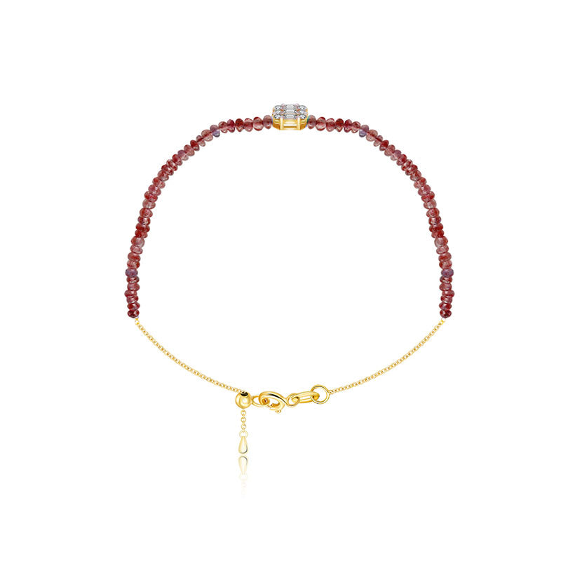 18k Gold Ruby Beaded with Square Shape Diamond Bracelet - Genevieve Collection