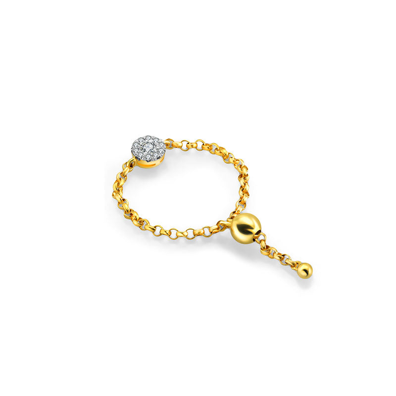 18k Gold Round Shape Diamond Adjustable Chain Ring - Genevieve Collection
