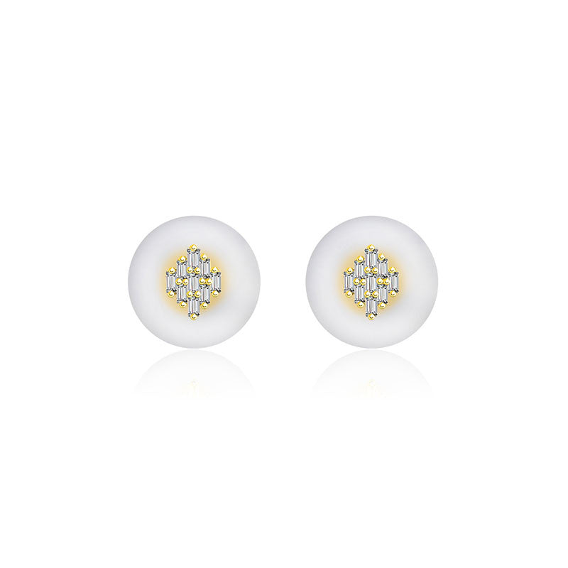 18k Gold Rectangle Diamond Stud Earring - Genevieve Collection