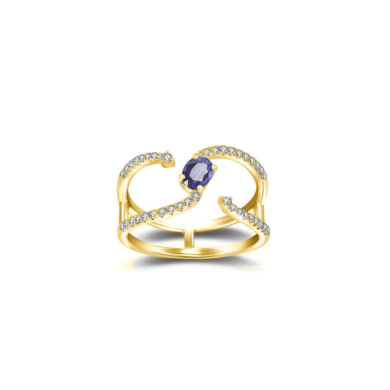 18k Gold Single Sapphire Connected Diamond Ring - Genevieve Collection
