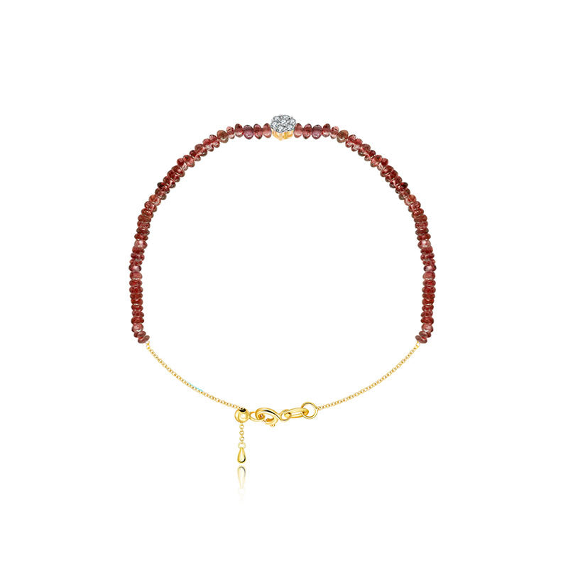 18k Gold Ruby Beaded with Flower Shape Diamond Bracelet - Genevieve Collection