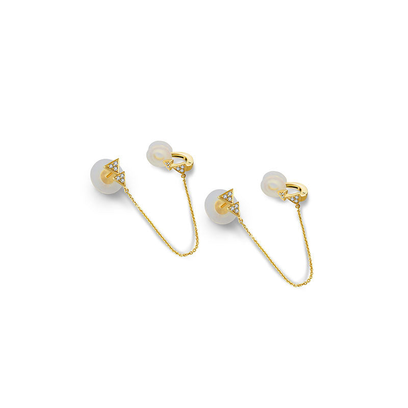 18k Gold Double Triangle Dangling Diamond Ear Cuff - Genevieve Collection