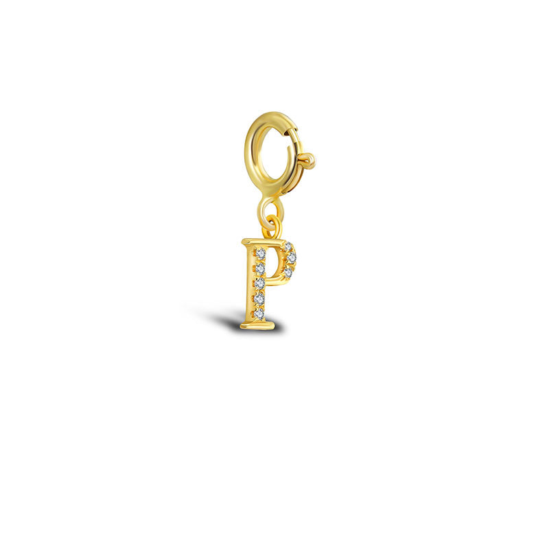 18k Gold Letter "P" Diamond Charms - Genevieve Collection