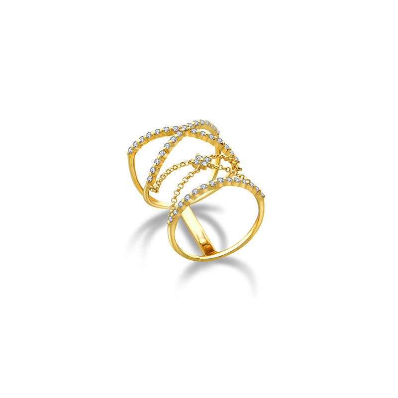 18k Gold Cross Diamond Chain Ring - Genevieve Collection