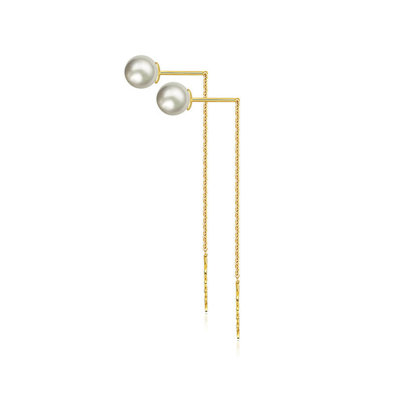 18k Gold Greek Leaf Dangling Diamond Earring With Pearl - Genevieve Collection