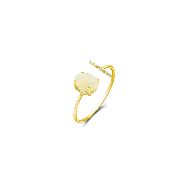 18k Gold Opal Open Diamond Ring With Vertical Line Shape - Genevieve Collection