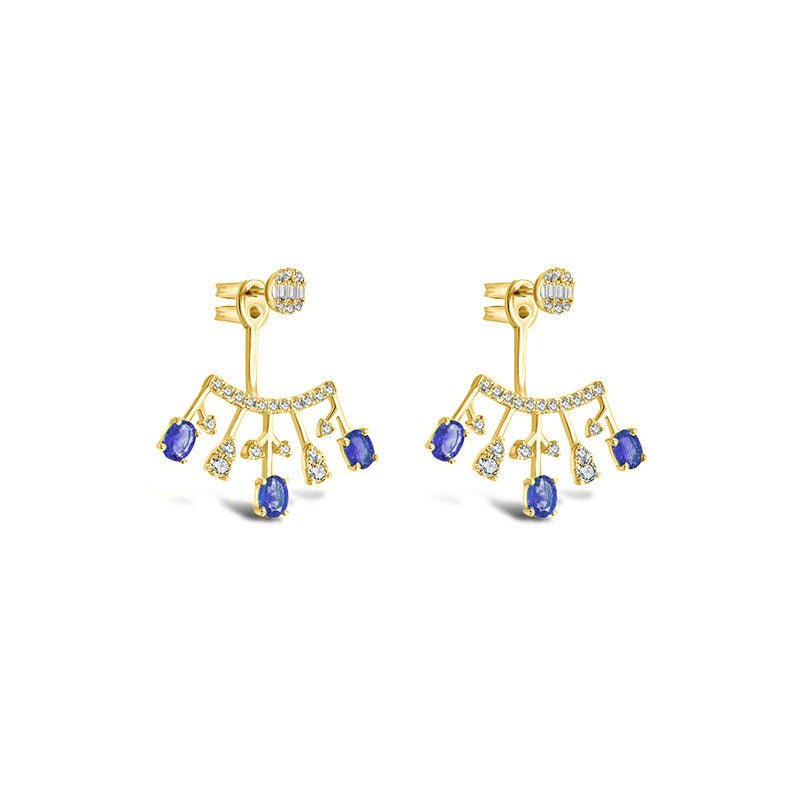 18k Gold Diamond Ear Jacket with Sapphire - Genevieve Collection