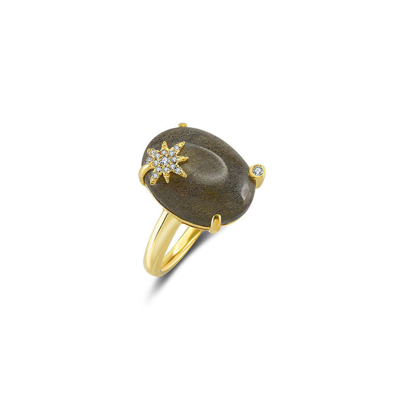 18k Gold Labradorite Diamond Ring - Genevieve Collection