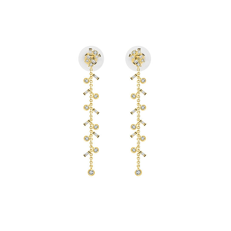 18k Gold Weeping Willow Dangle Diamond Earring - Genevieve Collection