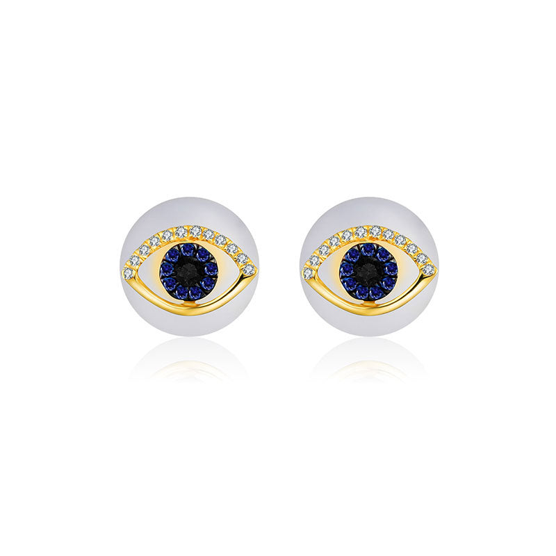 18k Gold Evil Eye Sapphire Diamond Earring - Genevieve Collection