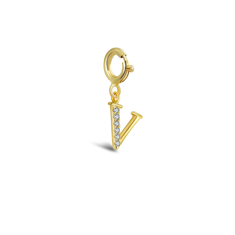 18k Gold Letter "V" Diamond Charms - Genevieve Collection