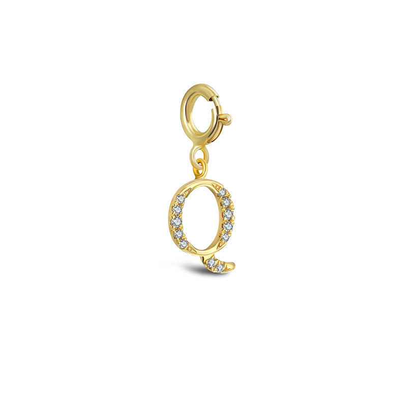 18k Gold Letter "Q" Diamond Charms - Genevieve Collection