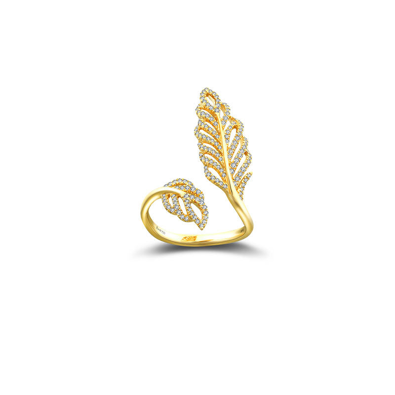 18k Gold Leaf Shape Open Diamond Ring - Genevieve Collection