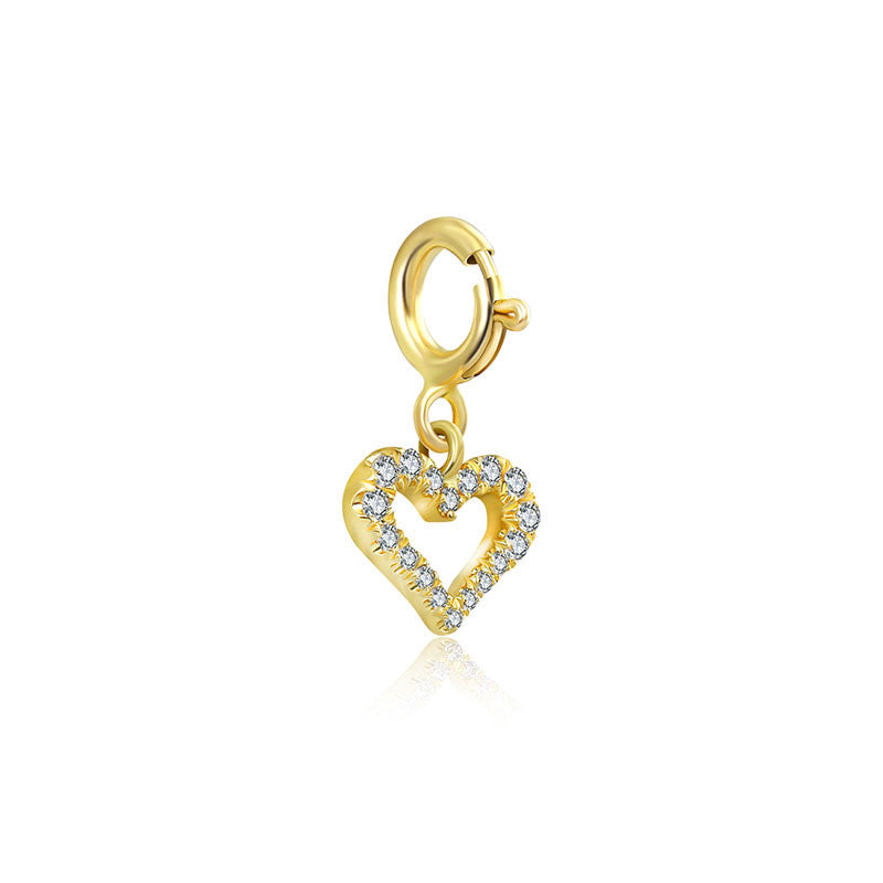 18k Gold Hollow Heart Shape Diamond Charms - Genevieve Collection