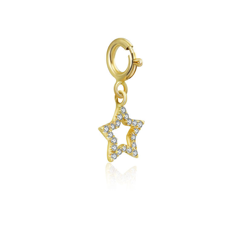 18k Gold Hollow Star Shape Diamond Charms - Genevieve Collection