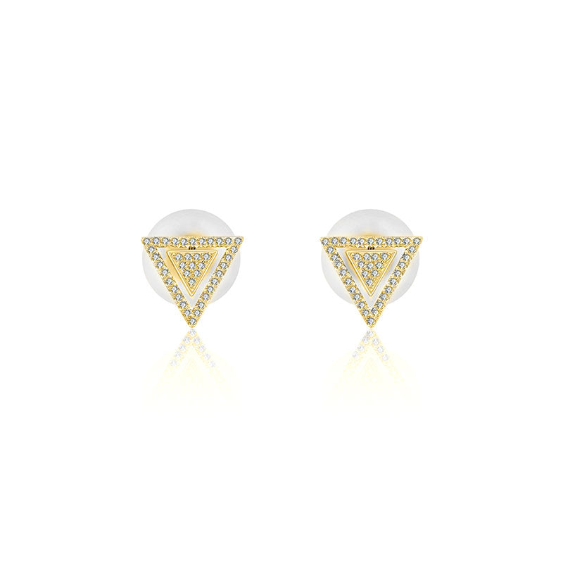 18k Gold 2 way Triangle Shape Diamond Earring - Genevieve Collection