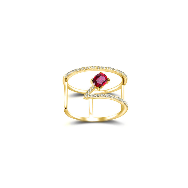 18k Gold Diamond Double Ring with Ruby - Genevieve Collection