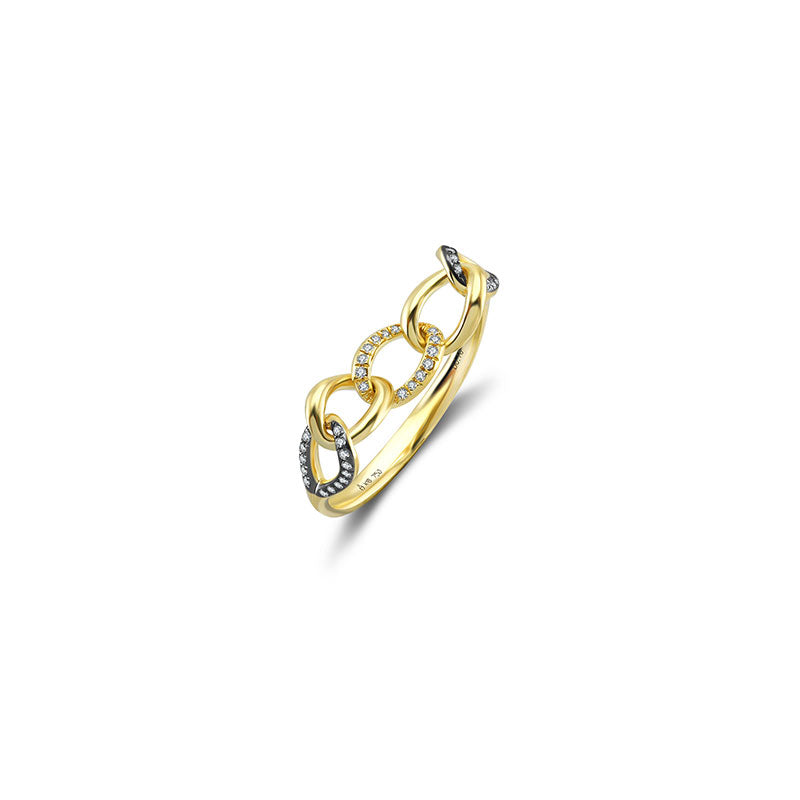 18k Gold Chain Shape Diamond Ring Mix With Black Gold - Genevieve Collection